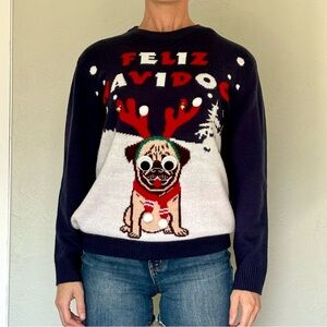 Funny Christmas sweater, Feliz Navidad, with a pig and googly eyes 😂